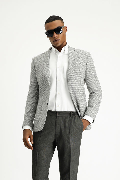 Orta Gri 7 Drop Slim Fit Dar Kesim Yünlü Desenli Spor İtalyan Ceket