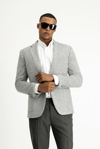  Orta Gri Slim Fit Dar Kesim Yünlü Desenli Spor İtalyan Ceket