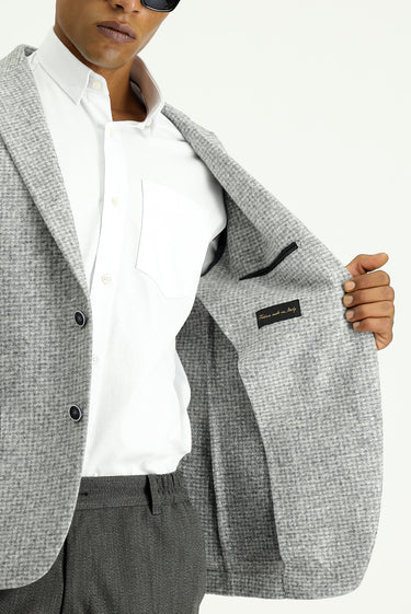 Orta Gri Slim Fit Dar Kesim Yünlü Desenli Spor İtalyan Ceket