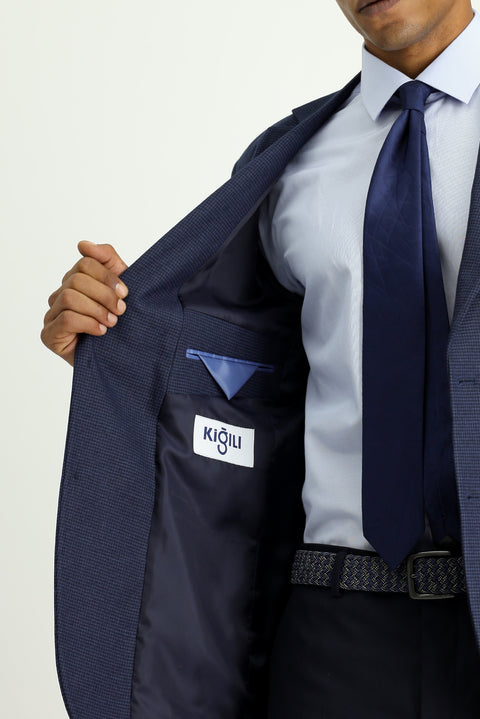 Koyu Lacivert 6 Drop Regular Fit Standart Kesim Klasik Desenli Ceket