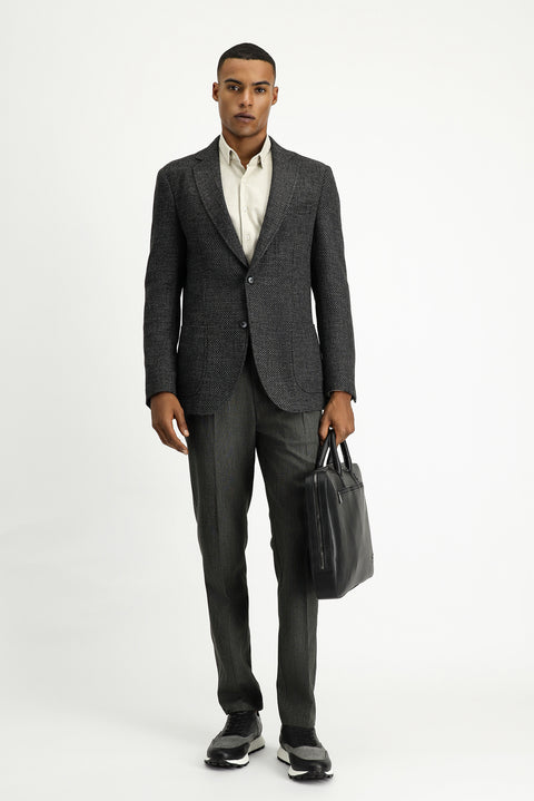 Koyu Antrasit 4 Drop Relaxed Fit Rahat Kesim Desenli Spor Yünlü Ceket