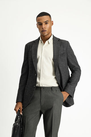  Koyu Antrasit Relaxed Fit Rahat Kesim Desenli Spor Yünlü Ceket