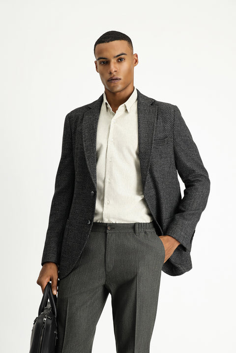 Koyu Antrasit 4 Drop Relaxed Fit Rahat Kesim Desenli Spor Yünlü Ceket