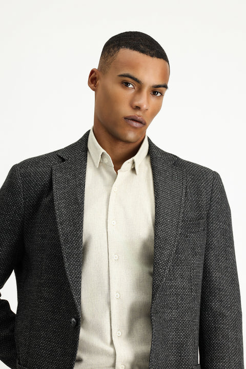 Koyu Antrasit 4 Drop Relaxed Fit Rahat Kesim Desenli Spor Yünlü Ceket