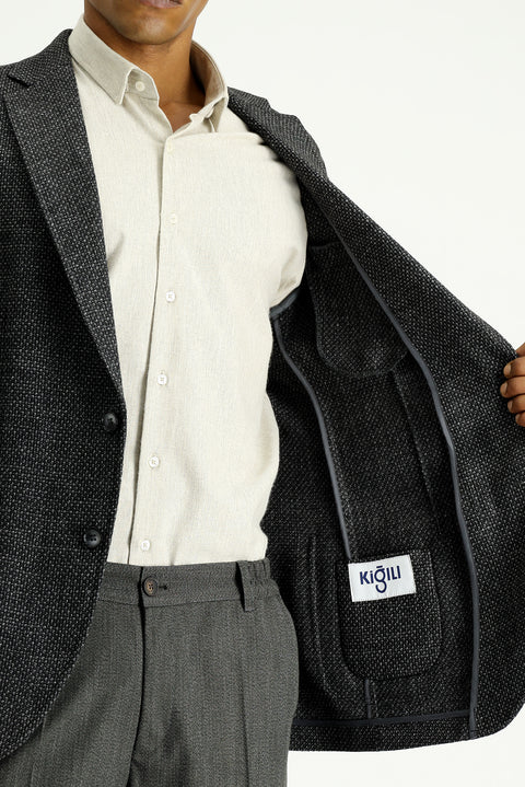 Koyu Antrasit 4 Drop Relaxed Fit Rahat Kesim Desenli Spor Yünlü Ceket