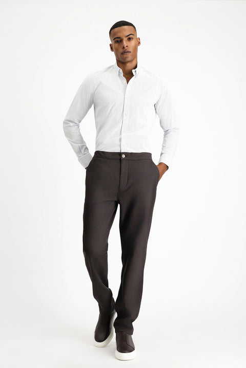 Orta Kahve Regular Fit Standart Kesim Likralı Kanvas / Chino Pantolon