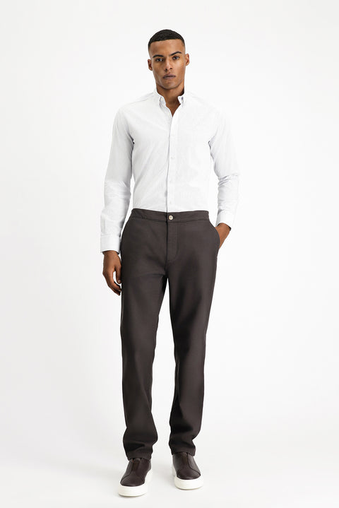 Orta Kahve Regular Fit Standart Kesim Likralı Kanvas / Chino Pantolon