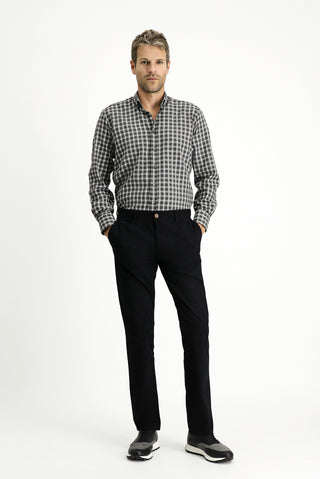  Siyah Regular Fit Likralı Pileli Kanvas / Chino Pantolon