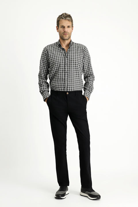 Siyah Regular Fit Standart Kesim Likralı Pileli Kanvas / Chino Pantolon