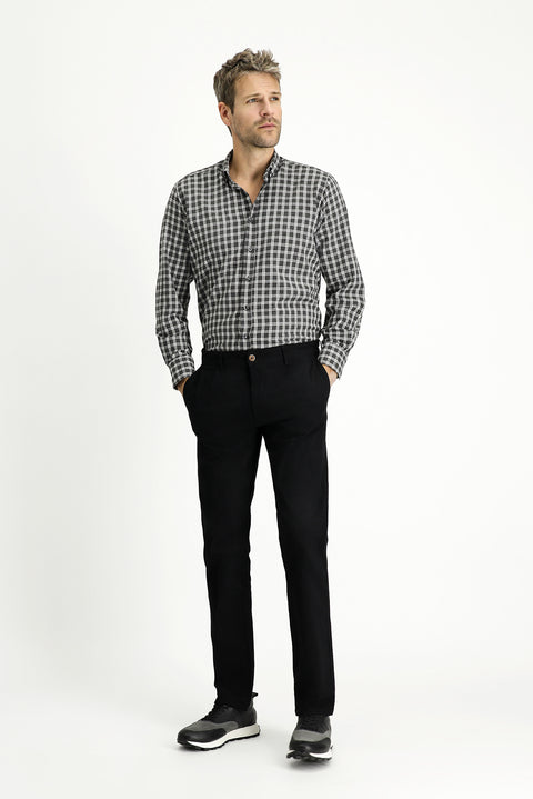 Siyah Regular Fit Standart Kesim Likralı Pileli Kanvas / Chino Pantolon