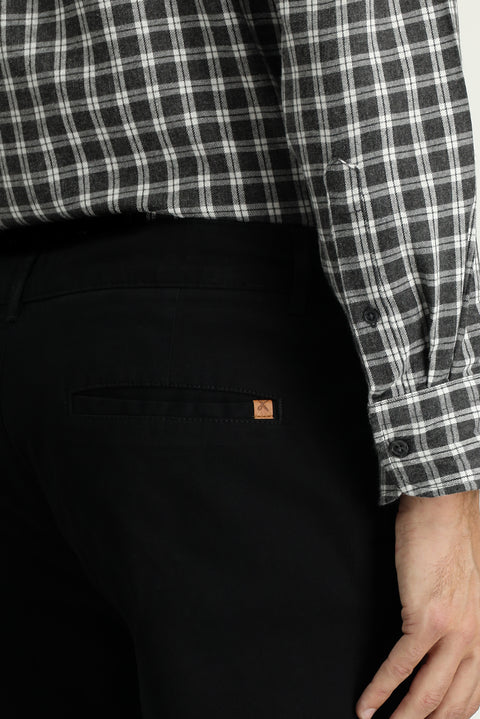 Siyah Regular Fit Standart Kesim Likralı Pileli Kanvas / Chino Pantolon