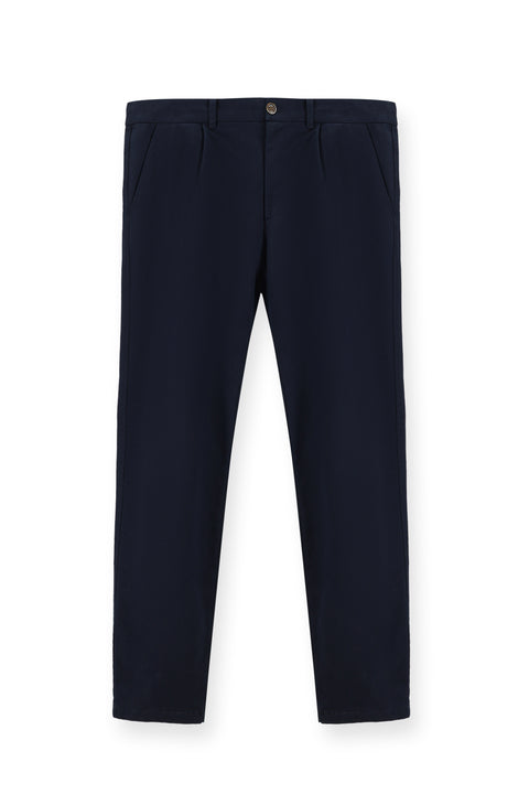 Koyu Lacivert Relaxed Fit Rahat Kesim Likralı Pileli Kanvas / Chino Pantolon