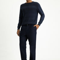 Koyu Lacivert 6 Drop Regular Fit Standart Kesim Likralı Pileli Kanvas / Chino Pantolon