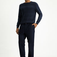 Koyu Lacivert Relaxed Fit Rahat Kesim Likralı Pileli Kanvas / Chino Pantolon