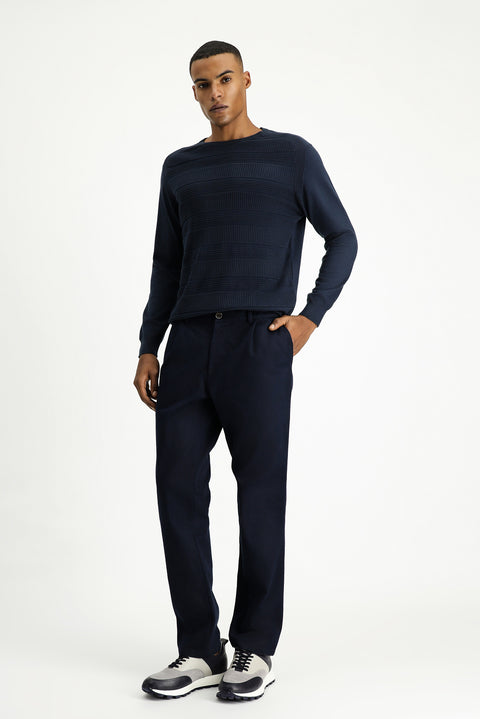 Koyu Lacivert Relaxed Fit Rahat Kesim Likralı Pileli Kanvas / Chino Pantolon