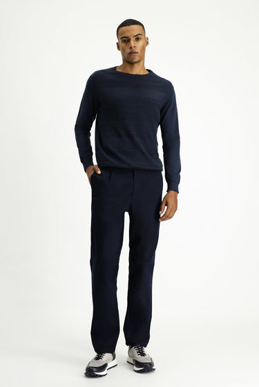  Koyu Lacivert Regular Fit Likralı Pileli Kanvas / Chino Pantolon