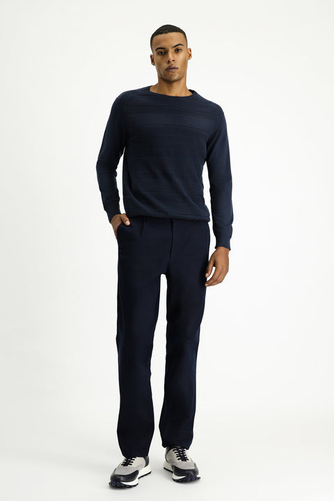 Koyu Lacivert Relaxed Fit Rahat Kesim Likralı Pileli Kanvas / Chino Pantolon