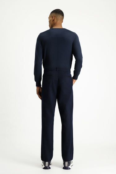 Koyu Lacivert Relaxed Fit Rahat Kesim Likralı Pileli Kanvas / Chino Pantolon