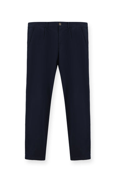 Koyu Lacivert Regular Fit Likralı Pileli Kanvas / Chino Pantolon