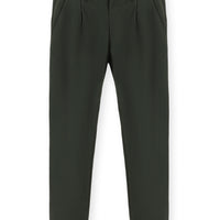 Medium Khaki Relaxed Fit Stretchy Pleated Canvas / Chino Trousers