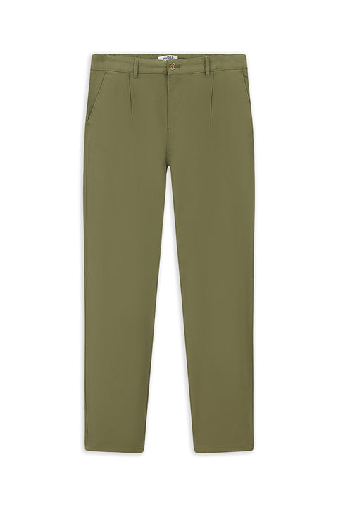 Asker Haki Regular Fit Standart Kesim Likralı Pileli Kanvas / Chino Pantolon