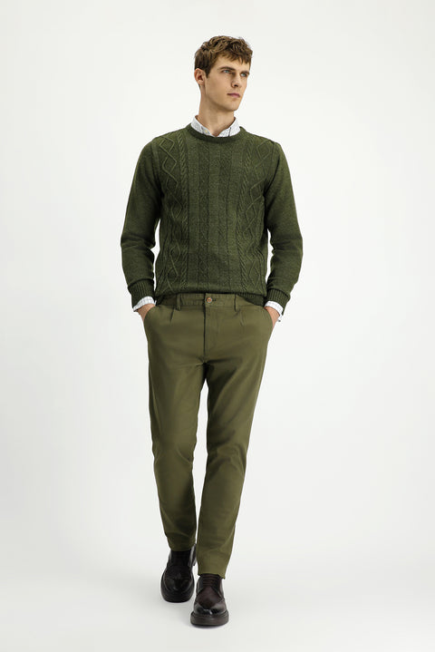 Asker Haki Relaxed Fit Rahat Kesim Likralı Pileli Kanvas / Chino Pantolon