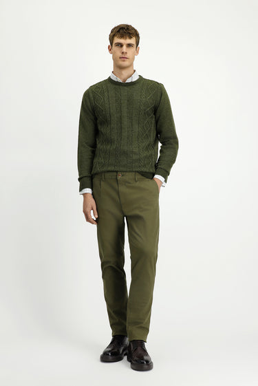  Asker Haki Regular Fit Likralı Pileli Kanvas / Chino Pantolon
