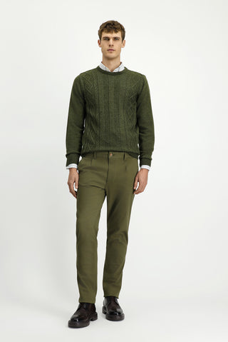  Asker Haki Regular Fit Likralı Pileli Kanvas / Chino Pantolon