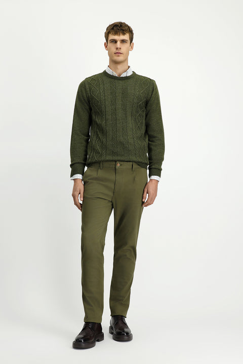 Asker Haki 4 Drop Relaxed Fit Rahat Kesim Likralı Pileli Kanvas / Chino Pantolon