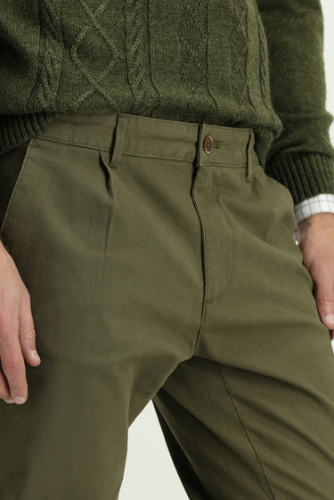 Asker Haki Relaxed Fit Rahat Kesim Likralı Pileli Kanvas / Chino Pantolon