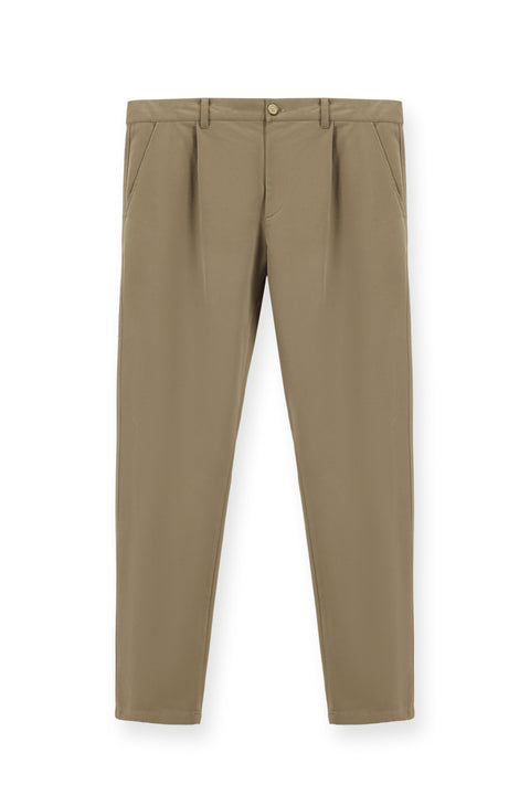 Medium Mink Relaxed Fit Stretchy Pleated Canvas / Chino Trousers
