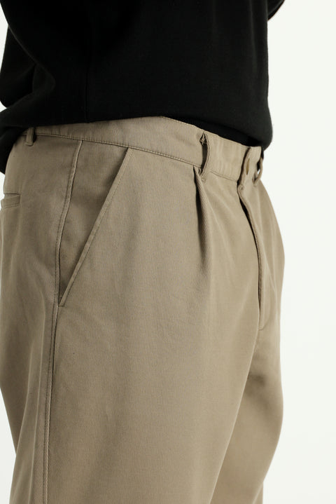 Orta Vizon Regular Fit Standart Kesim Likralı Pileli Kanvas / Chino Pantolon