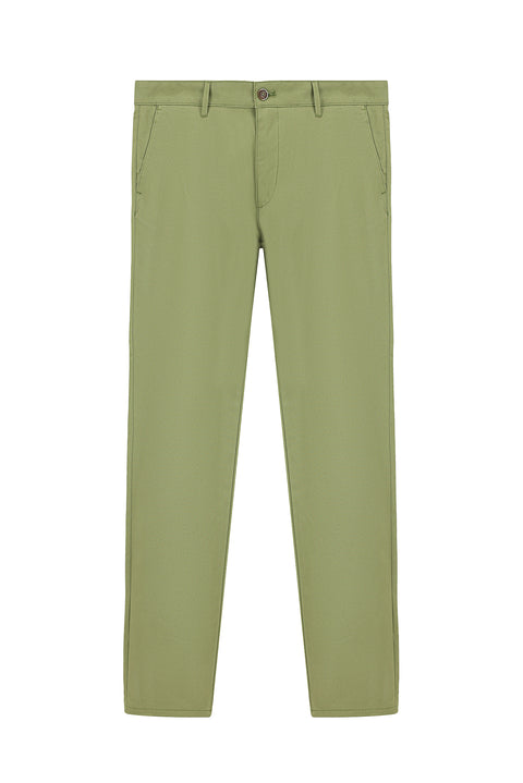 Oil Green-Olive Regular Fit Standard Cut Lycra Canvas / Chino Trousers