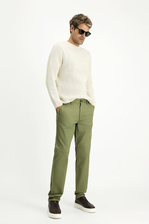 Yağ Yeşili-Olive Regular Fit Standart Kesim Likralı Kanvas / Chino Pantolon