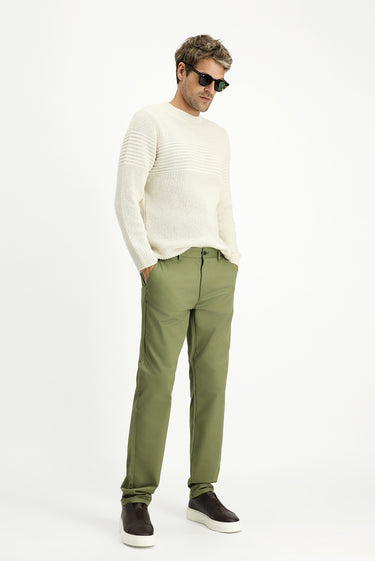  Yağ Yeşili-Olive Regular Fit Likralı Kanvas / Chino Pantolon