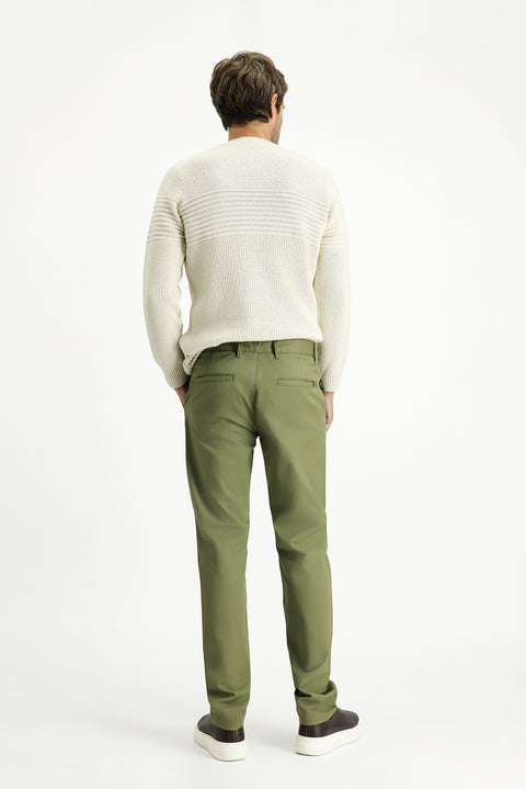 Oil Green-Olive Regular Fit Standard Cut Lycra Canvas / Chino Trousers