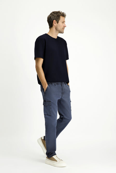 Siyah Regular Fit Standart Kesim Beli Lastikli Likralı Kargo Pantolon
