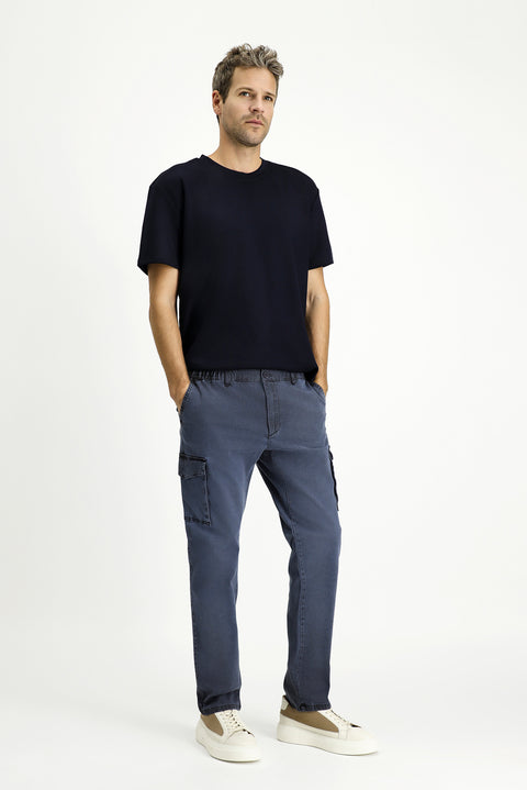 Siyah Regular Fit Standart Kesim Beli Lastikli Likralı Kargo Pantolon