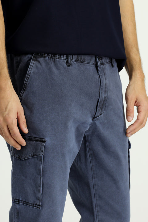 Siyah Regular Fit Standart Kesim Beli Lastikli Likralı Kargo Pantolon