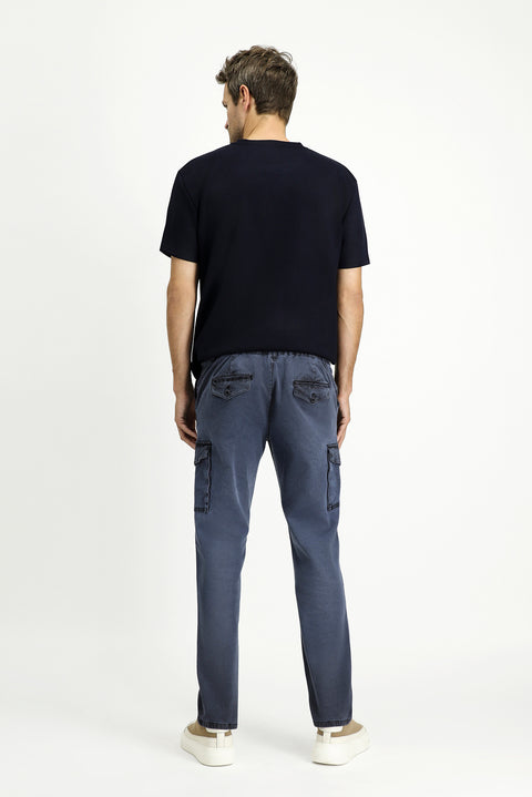Siyah Regular Fit Standart Kesim Beli Lastikli Likralı Kargo Pantolon