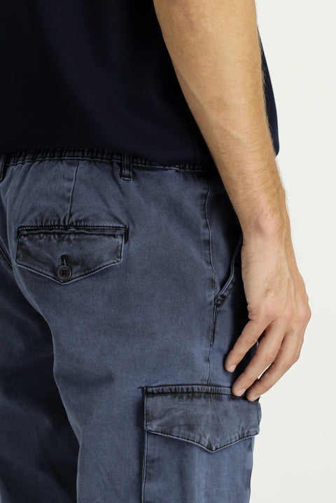 Siyah Regular Fit Standart Kesim Beli Lastikli Likralı Kargo Pantolon