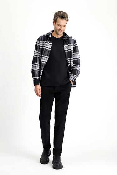 Siyah Regular Fit Pamuk Kadife Pantolon