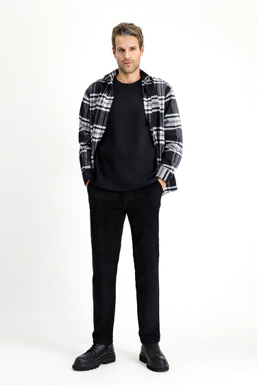 Siyah Regular Fit Pamuk Kadife Pantolon