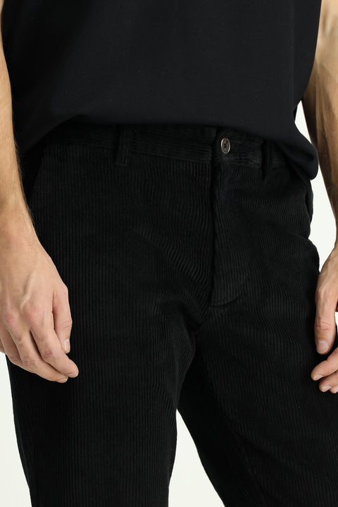 Siyah 4 Drop Relaxed Fit Rahat Kesim Pamuk Kadife Pantolon