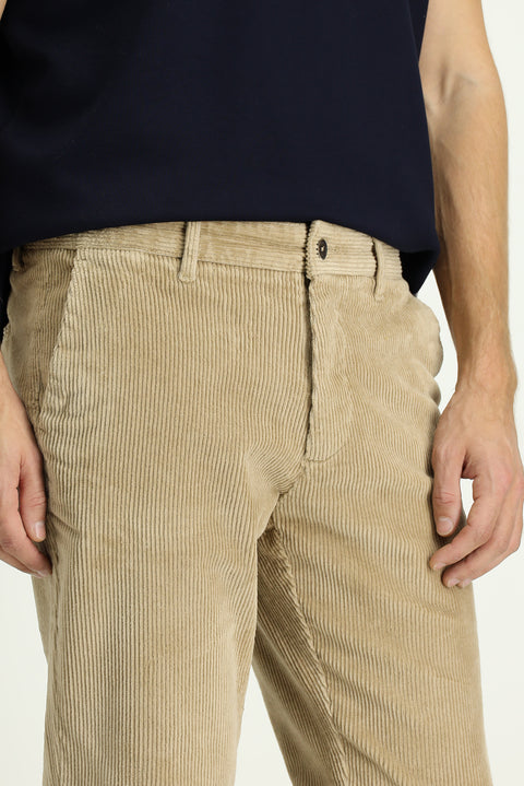 Orta Bej 4 Drop Relaxed Fit Rahat Kesim Pamuk Kadife Pantolon