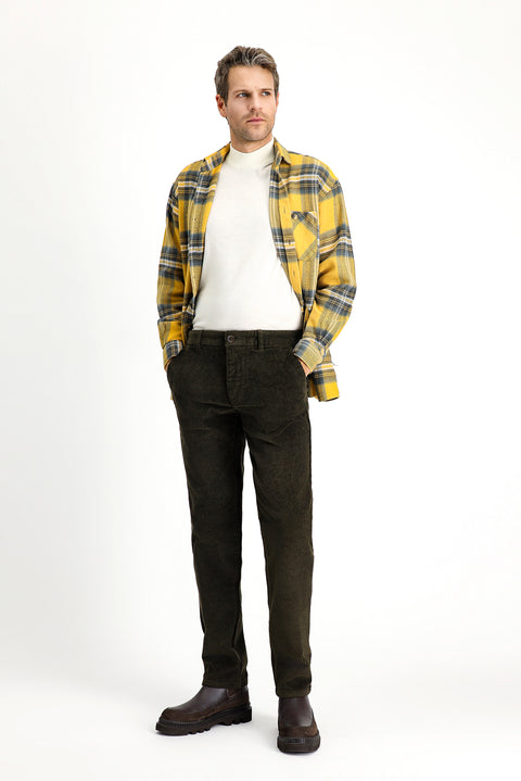 Orta Haki 4 Drop Relaxed Fit Rahat Kesim Pamuk Kadife Pantolon