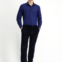 Koyu Lacivert 4 Drop Relaxed Fit Rahat Kesim Likralı Pileli Kadife Pantolon