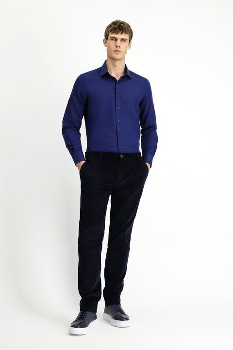 Koyu Lacivert 4 Drop Relaxed Fit Rahat Kesim Likralı Pileli Kadife Pantolon