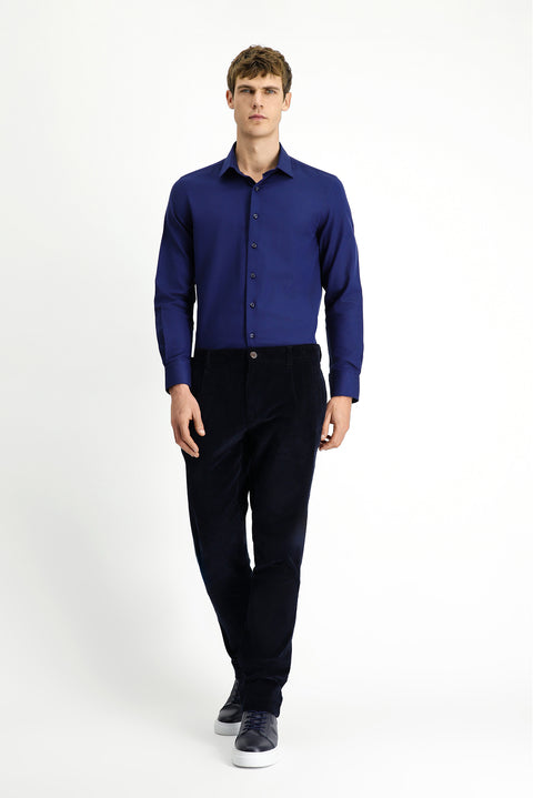 Koyu Lacivert 4 Drop Relaxed Fit Rahat Kesim Likralı Pileli Kadife Pantolon