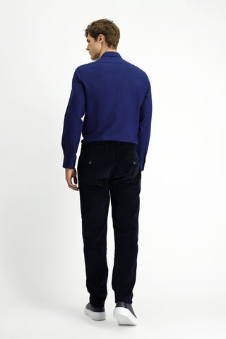  Koyu Lacivert Regular Fit Likralı Pileli Kadife Pantolon